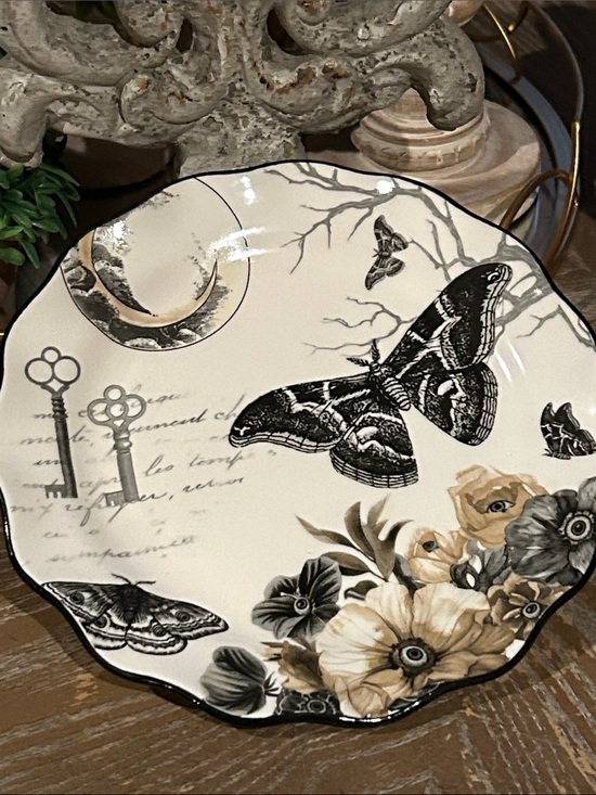 Other - NEW! Gothic Black Butterfly Moth & Floral Toile Floral Ceramic Serving Plate